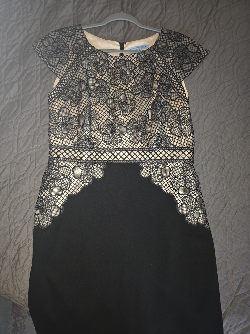 ANTONIO MELANI Black and Nude Lace Midi Dress